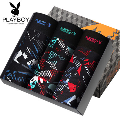 

Playboy Mens Underwear Ice Silk Boxer Briefs Mens Elastic Breathable Mid-rise Waist Pants Mens 3 Pack 5195 Multi-Color