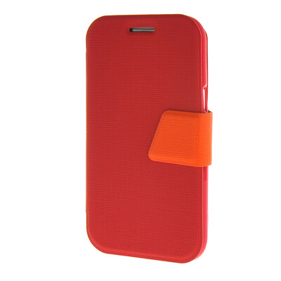 

MOONCASE Galaxy J1 , Leather Flip Bracket Back ЧЕХОЛ ДЛЯ Samsung Galaxy J1 Red Orange