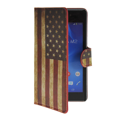 

MOONCASE U.S American Flag Leather Side Flip Wallet Card Slot Stand Pouch Case Cover for Sony Xperia M2