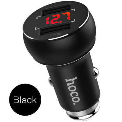 

HOCO New Dual USB Car Charger Digital LED Display 5V 31A Metal Fast Charging Voltage Monitoring for iphone X for Samsung Xiaomi