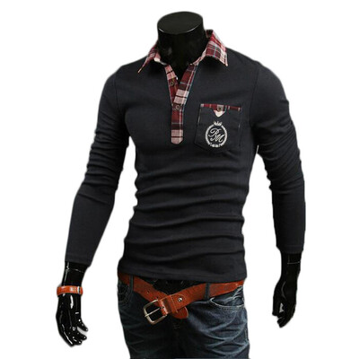 

Zogaa New Men's POLO Shirt Grid Matching Color Long Sleeve Slim