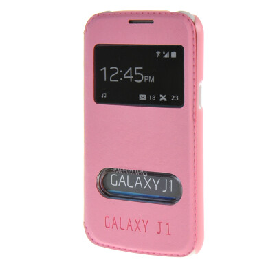 

MOONCASE Samsung Galaxy J1 Case View Leather Flip Pouch Bracket Back Cover Pink