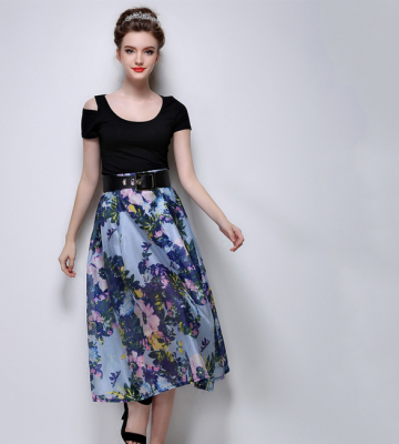 

Lovaru ™ 2015 summer new big fashion temperament printing organza skirts tutu skirt