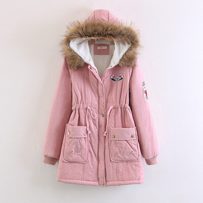 

2018 winter new womens hooded long parkas large size cotton-padded coat