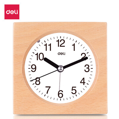 

Deli deli mute square beech alarm clock snooze alarm clock wood grain color 8816