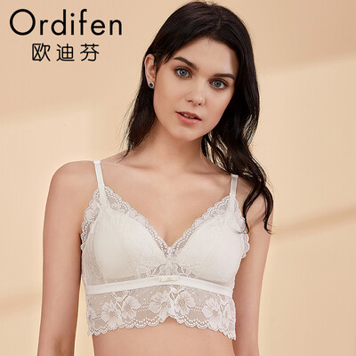 

Ou Difen no steel ring thin section bra 2018 autumn&winter new underwear triangle cup lace sexy bra beauty back bra XB8667 winter white L