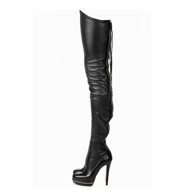 

Black super heel zipper Elastic force Legged boots fashion Nightclub T station Fine heel shoes