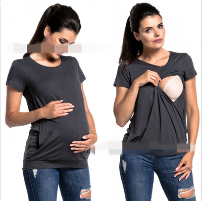 

Green home two-layer pregnant women round neck short sleeve pregnant women breastfeeding T-shirt fashion pregnant women clothing