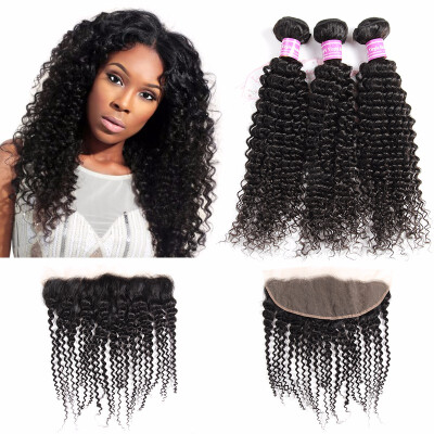 

8A Brazilian Virgin Human Hair Kinky Curly Bundles With 134 Lace Frontal 100 Unprocessed Human Hair with Frontal