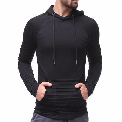 

Mens SpringAutumn New Fashion Solid Color Pleated Design Long Sleeved Hooded Sweatshirts