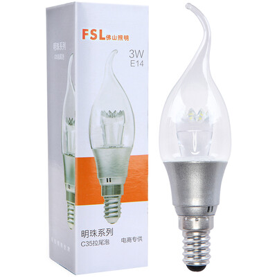 

Foshan Lighting FSL LED Bulb Wax Tail Energy Saving Lamp Small Thread E14 Tail Foil Daylight 6500K 3W Pearl Silver