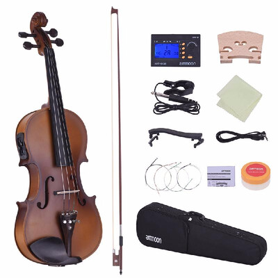 

ammoon Full Size 44 Acoustic Electric Violin Fiddle Solid Wood Body Ebony Fingerboard Pegs Chin Rest Tailpiece with Bow Hard Case