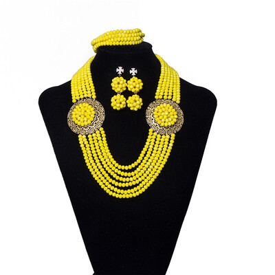 

New Style Yellow 6 Row Bridal Crystal Beads Necklace Bracelet Earring Set Nigerian Women African Wedding Beads Jewelry Set