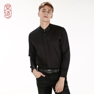 

JZAO mens pearl black business fashion casual shirt black 43 185104B