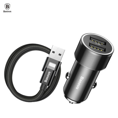 

Baseus Small Screw Charging Set Dual USB Car Charger USB to 8 Pin Cable Black 1M 34A smart car filling small screw wiring USB