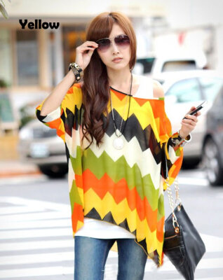 

Womens Batwing Sleeve Zigzag Stripe Loose Top Shirt