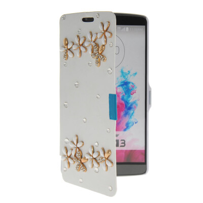

MOONCASE Bling Rhinestone Crystal Ultre Slim Leather Side Flip Wallet Shell Back ЧЕХОЛ ДЛЯ LG G3 White