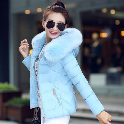 

Womens Fur Collar Cotton Jacket Thick Down Jacket Cotton Fashion Hooded Coat