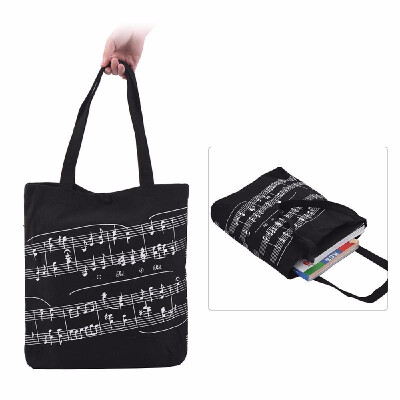 

Washable Cotton Cloth Handbag Music Tote Shoulder Grocery Shopping Bag with Magnetic Button Musical Notation Pattern