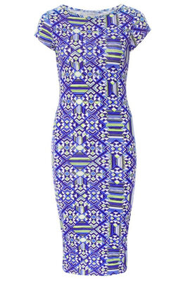 

New Womens Pattern Print Short Sleeve Ladies Bodycon Party Evening Dress