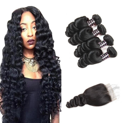 

Ishow Hair 7A Malaysian Virgin Hair Loose Wave 4 Bundles With Closure With Baby Hair Weave Bundles Extensions Free Shipping