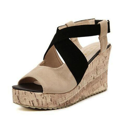 

women wedge sandals peep toe elastic band ankle strap Bohemia beach sandals slipper platform shoes