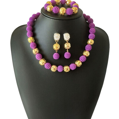 

Fine Nigerian Woman Jewelry Set New Ball Beaded Necklace Dubai Wedding Beads Jewelry Set African Jewelry Sets Free Shipping