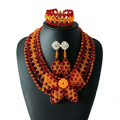 

Multi-layer Blue Crystal Bead Bridal Statement Necklace Earrings Bracelets Sets African Beads Wedding Jewelry Sets For Women