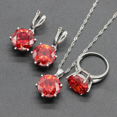 

Purple Stone Silver Plated Jewelry Sets for Women Necklace Dangle Drop Earrings Ring Four Colors Available Free Jewelry Box