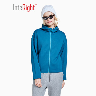 

INTERIGHT Sweater Womens Stretch Sports Casual Hooded Jacket in Gray