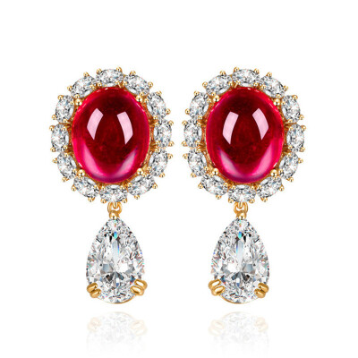 

Aiyaya Round Cut Micro Cubic Zircon Ruby Sapphiire Waterdrop Halo Hoop Stud Earrings