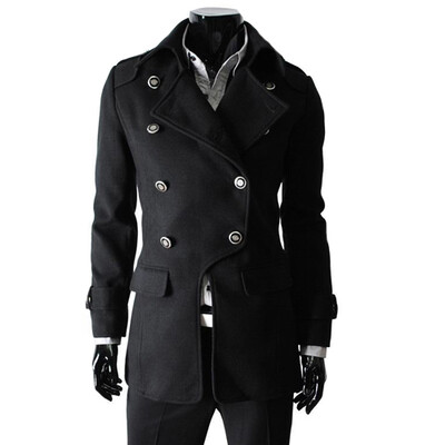 

CT&HF Men Temperament Elegant Coat Pure Color Woollen Coat Lapels Classic Double-Breasted Jacket Winter Thickening Silm Coat
