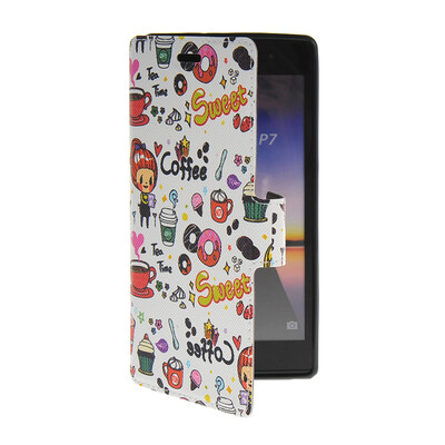 

MOONCASE Cute Pattern Leather Side Flip Wallet Card Slot Pouch Stand Shell Back ЧЕХОЛ ДЛЯ Huawei Ascend P7