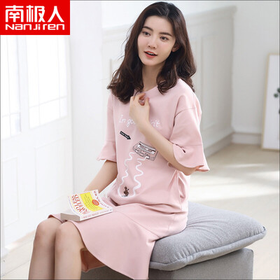

Antarctic nightdress female summer cotton short-sleeved Korean version of loose fresh students in the long skirt sweet cute pregnant women pajamas women summer nightdress - umbrella umbrella XL