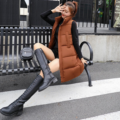 

Womens Cotton Vest Long Fashion Stand Collar 2018 Autumn&Winter New Arrival Down Cotton Vest