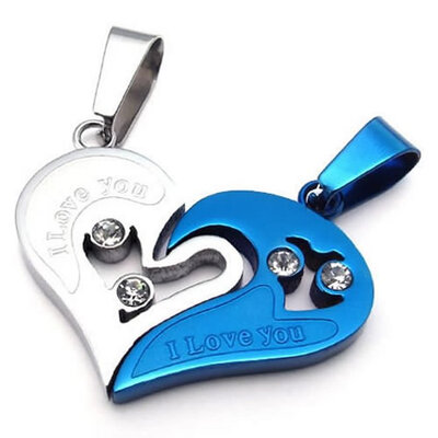 

Hpolw 2pcs Mens Womens Couples Heart Stainless Steel Pendant Love Necklace Set 18&22 inch Chain Black Silver