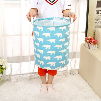 

Xin Yan cotton&linen folding hamper toy storage bag large waterproof laundry bucket home bathroom storage basket blue