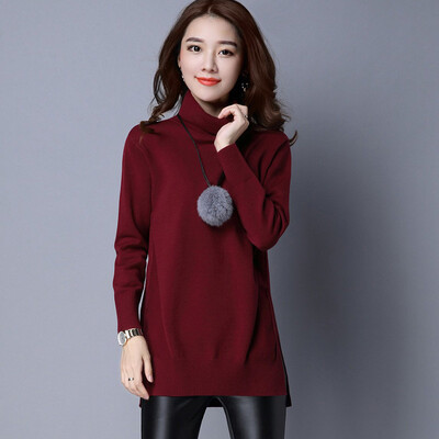 

Silk cypress 2018 autumn&winter wear new womens high collar simple elegant temperament base long solid color sweater S84W0001MA3S wine red