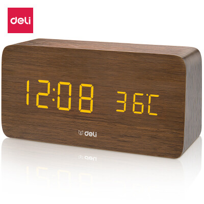 

Deli deli large voice control mute alarm clock wood digital electronic clock brown 8815