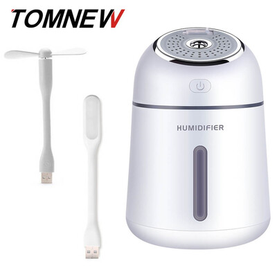 

TOMNEW 3 in 1 Mini Cool Mist Humidifier 330ML Ultrasonic Portable Two-Molds Essential Oil Diffuser with USB Fan&LED Light