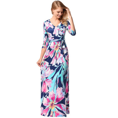 

2018 Long Dress Floral Summer Maxi Dress Plus Size Vestido Half Sleeve Boho Bohemian Women Dress Chic Beach Tunic Party Holiday