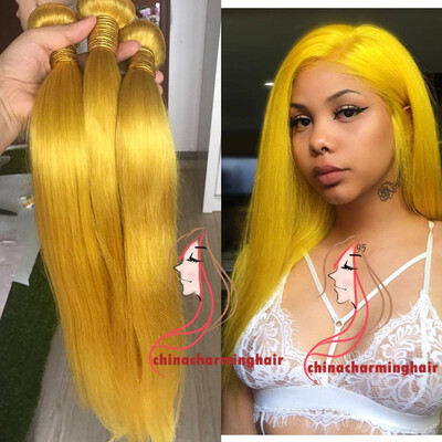 

yellow Brazilian Silky Straight Virgin Hair Top Grade yellow colored Human Hair Extensions Hair 3 Bundles