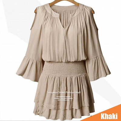 

Womens Summer Loose V-neck Waist Dress Slim chiffon dress