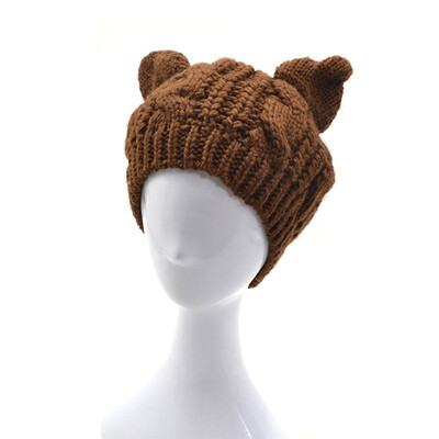 

MyMei Женская Мода Зимняя Шапка Дьявола Рога Cat Уха Крючком Вязать Плетеные Лыжная Шерстяная Шапочка Шляпы