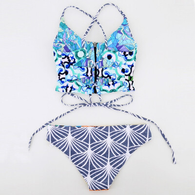 

Sexy Printing Two Pieces Womens Swimming Suit Swimwear Women Halter Strap Swimwear