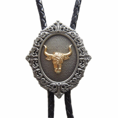 

Vintage Original Western Bull Bolo Tie Wedding Leather Necklace