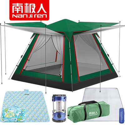 

Antarctic outdoor tent automatic 3-4 people out camping tent rain sunscreen tent set moisture pad picnic mat tent lamp four sides open window army green