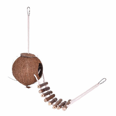 

Bird Stand Net Bird House Nest Coconut Hideaway Perch with Ladder Bird Cage Accessories Swing Toy for Budgerigar Macaw Parakeet Co