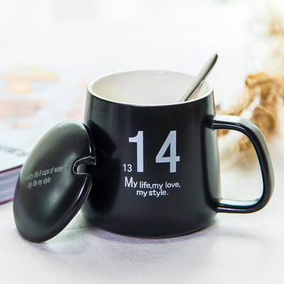 

Porcelain soul creative gift ceramic mug couple couple coffee cup milk cup with lid spoon office cup cup cup 1314 black