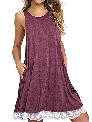 

2018 Summer Women Casual Round Neck Solid Color Loose Sleeveless Beach Tank Top A-line Pocket Dress Sexy Short Club Party Mini Hal